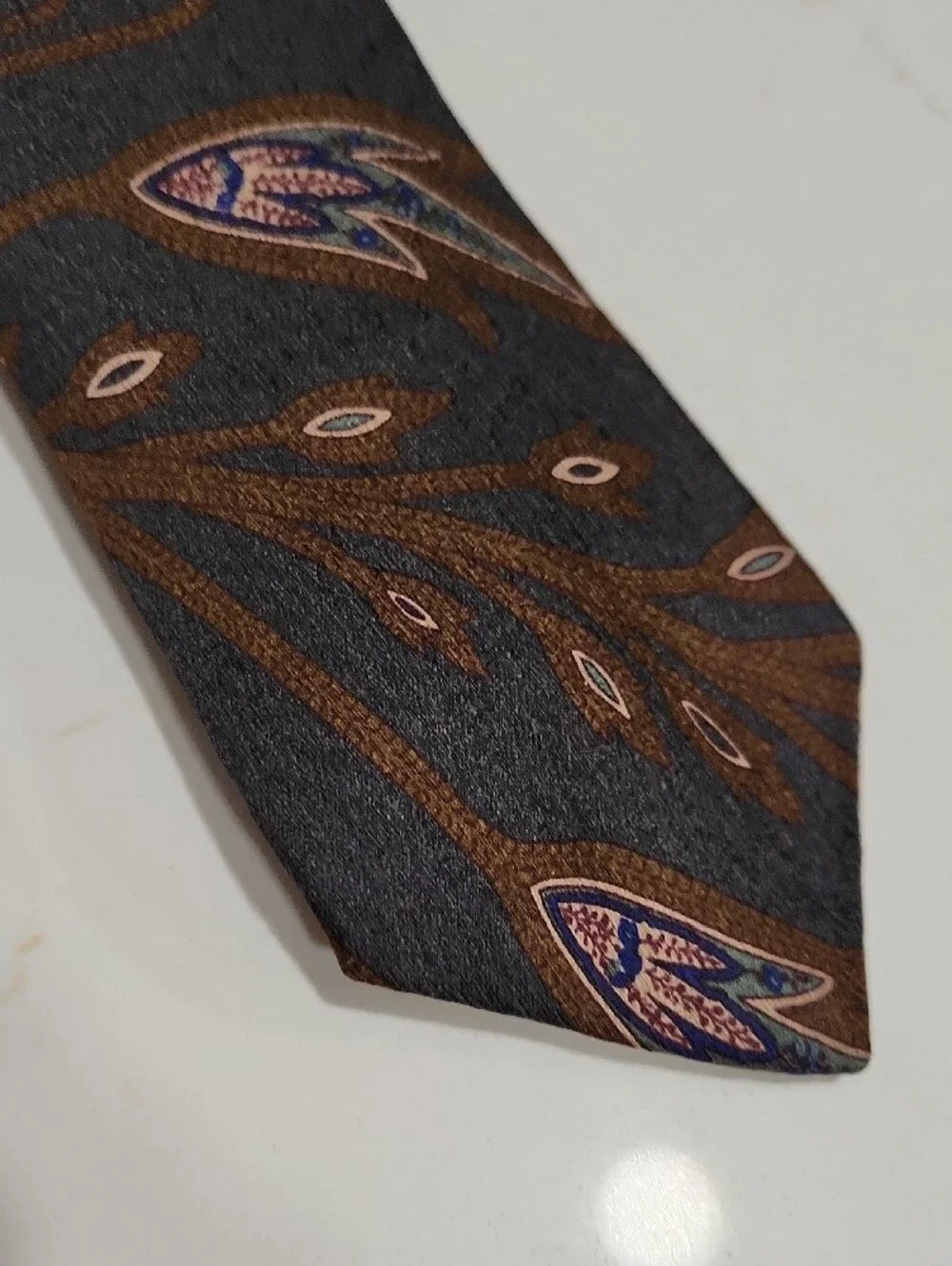 Perry Ellis Black Tie with Brown and Purple Paisley Motif